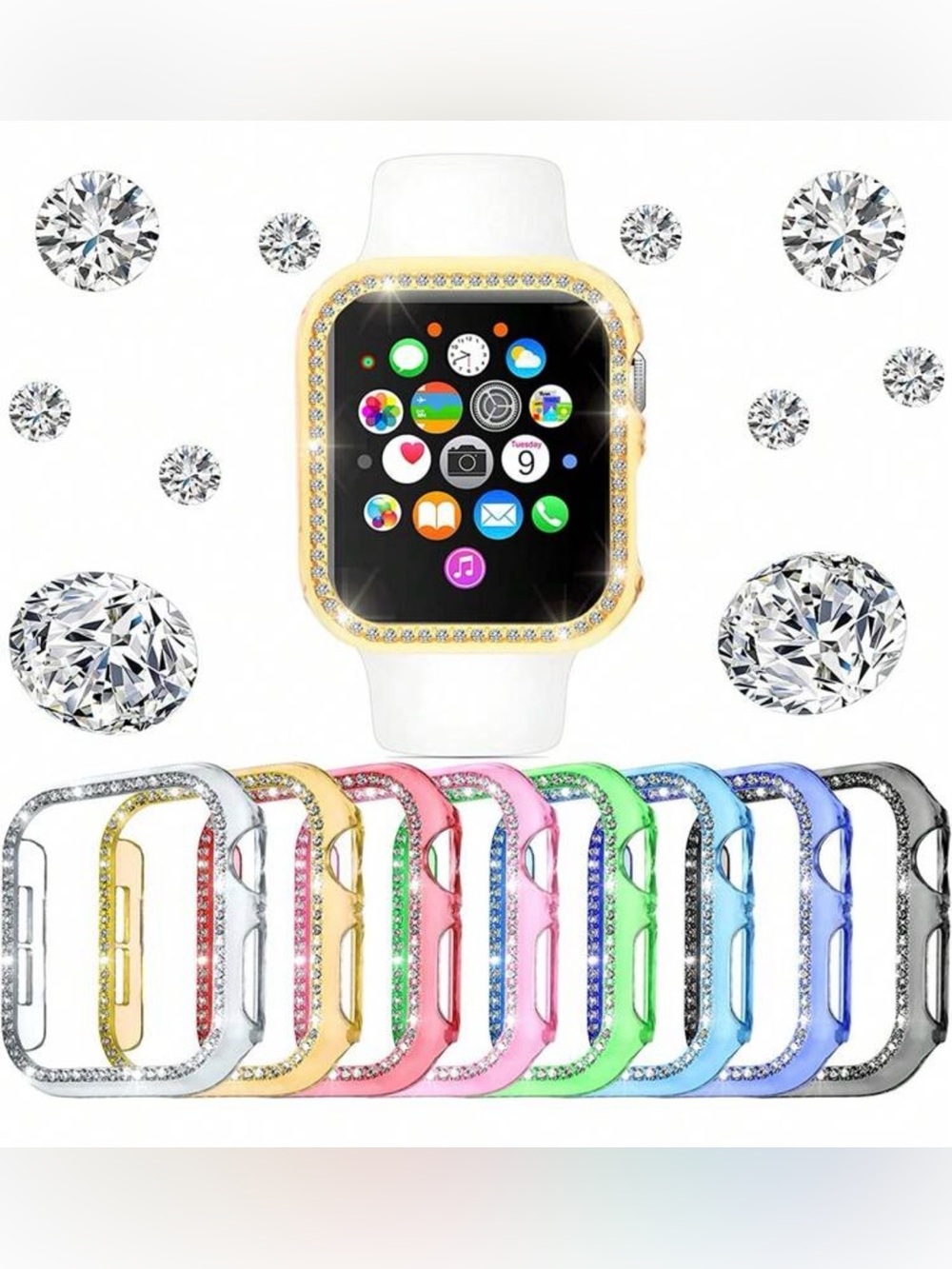 Set of 8 Series 1,2,3 38mm Smart Watch Case Protective Covers with Rhinestones